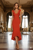 Red Fishtail Princess Ruffled Party Dress