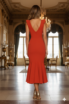 Red Fishtail Princess Ruffled Party Dress