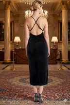 Elle Dress - Velvet slip dress with scooped back and thigh high slit