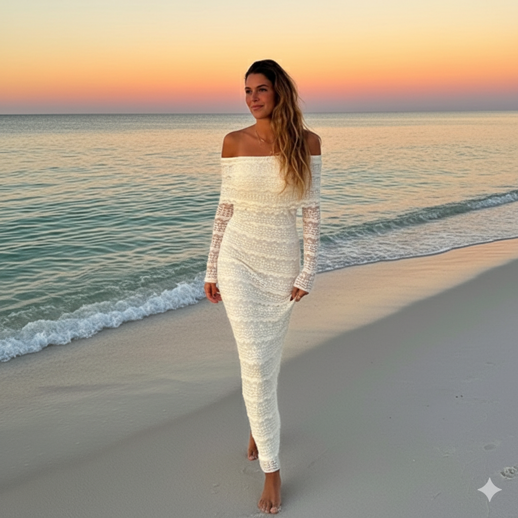 25 Edition – Elegant Off-Shoulder Lace Maxi Dress (Socialite Style)